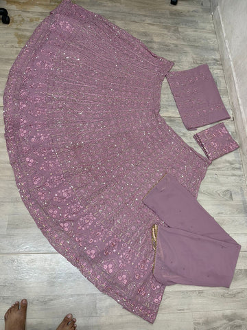 Coffee Heavy Lukhnowi Thread Work lehenga choli with Georgette  dupatta