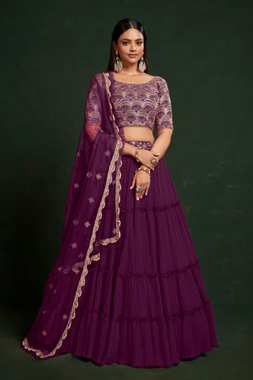 Purple  Thread and  Sequins Embroidery Work  lehenga choli with Net  dupatta