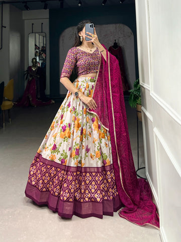 Silk Lehenga choli with floral patola print lehenga choli
