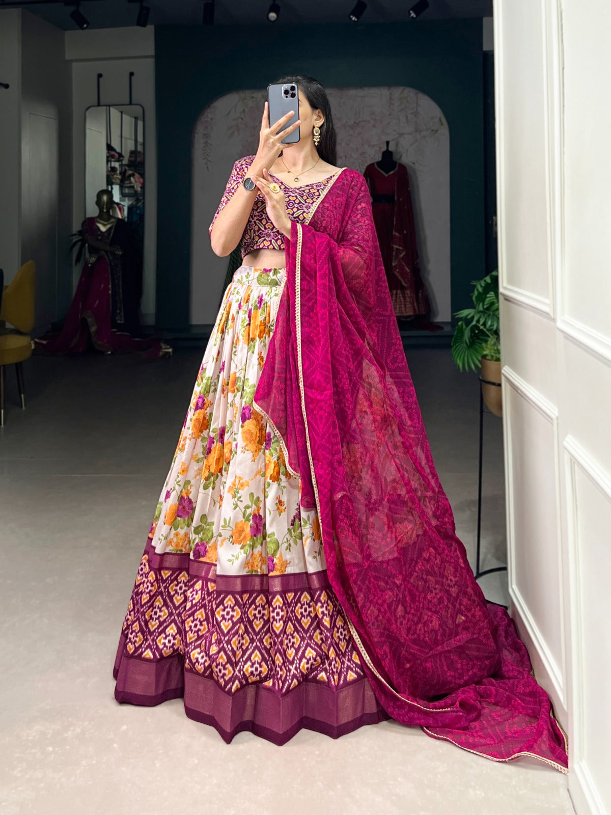 Silk Lehenga choli with floral patola print lehenga choli