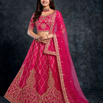 Pink Diamond,Zari, Thread & Sequins Embroidery Work  lehenga choli with  Butterfly Net  dupatta