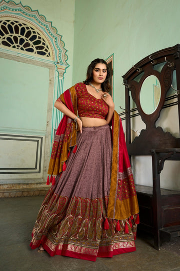 Tussar silk , Kashmiri print lehenga choli ethnic wear bridesmaids lehenga choli