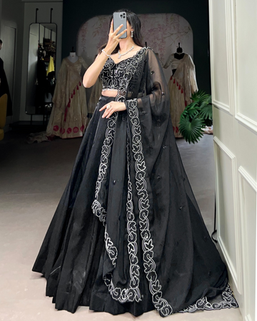 Designer Ethnic wear black Sequins Embroidery Work lehenga choli