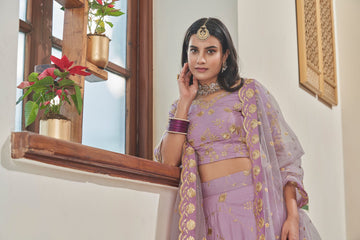 Lavender  Zari & Sequins Embroidery Work   lehenga choli with Butterfly Net   dupatta