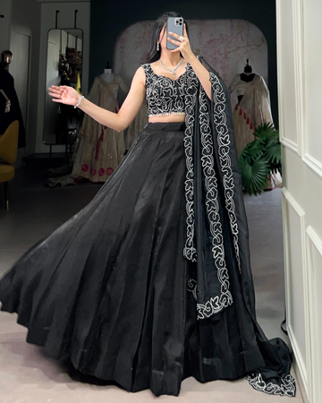 Designer Ethnic wear black Sequins Embroidery Work lehenga choli