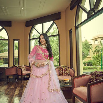 Light Pink Thread & Sequins Embroidery Work lehenga choli with Faux Georgette dupatta