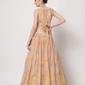Beige Print with Sequince Embroidered Work lehenga choli with Georgette dupatta