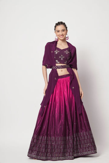 PinkEmbellished Mukaish Work  lehenga choli with Chinon  Silk dupatta