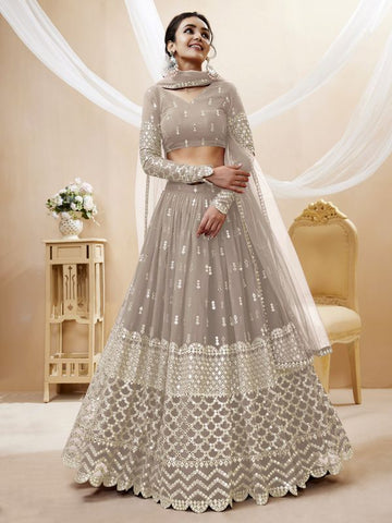 Grey lehenga choli for women or girls Sequins Zari Embroidered Work lehenga choli