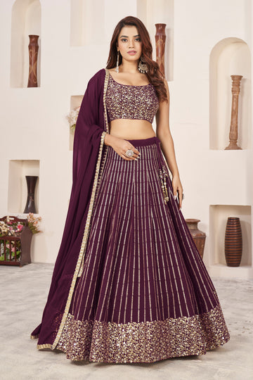 Wine lehenga choli for women or girls Sequins Zari Embroidered Work lehenga choli