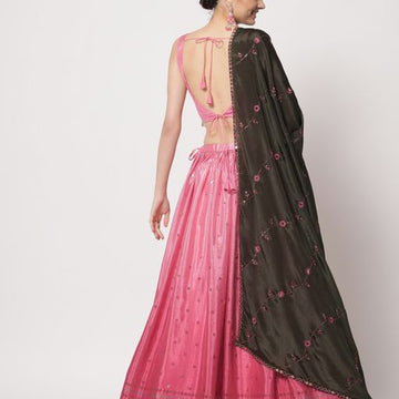 Light Pink Embellished Mukaishlehenga choli with Chinon  Silk dupatta