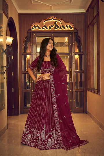 Wine  Viscose ,Thread and  Sequins Embroidery Work  lehenga choli with Faux Georgette  dupatta