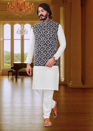 White  Silk Mens Kurta Pajama Indian Wedding Party Wear Embroidery Kurtas