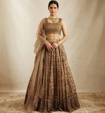 Cofee Printed With Foil  lehenga choli with Chanderi Cotton dupatta