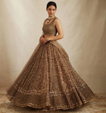 Cofee Printed With Foil  lehenga choli with Chanderi Cotton dupatta