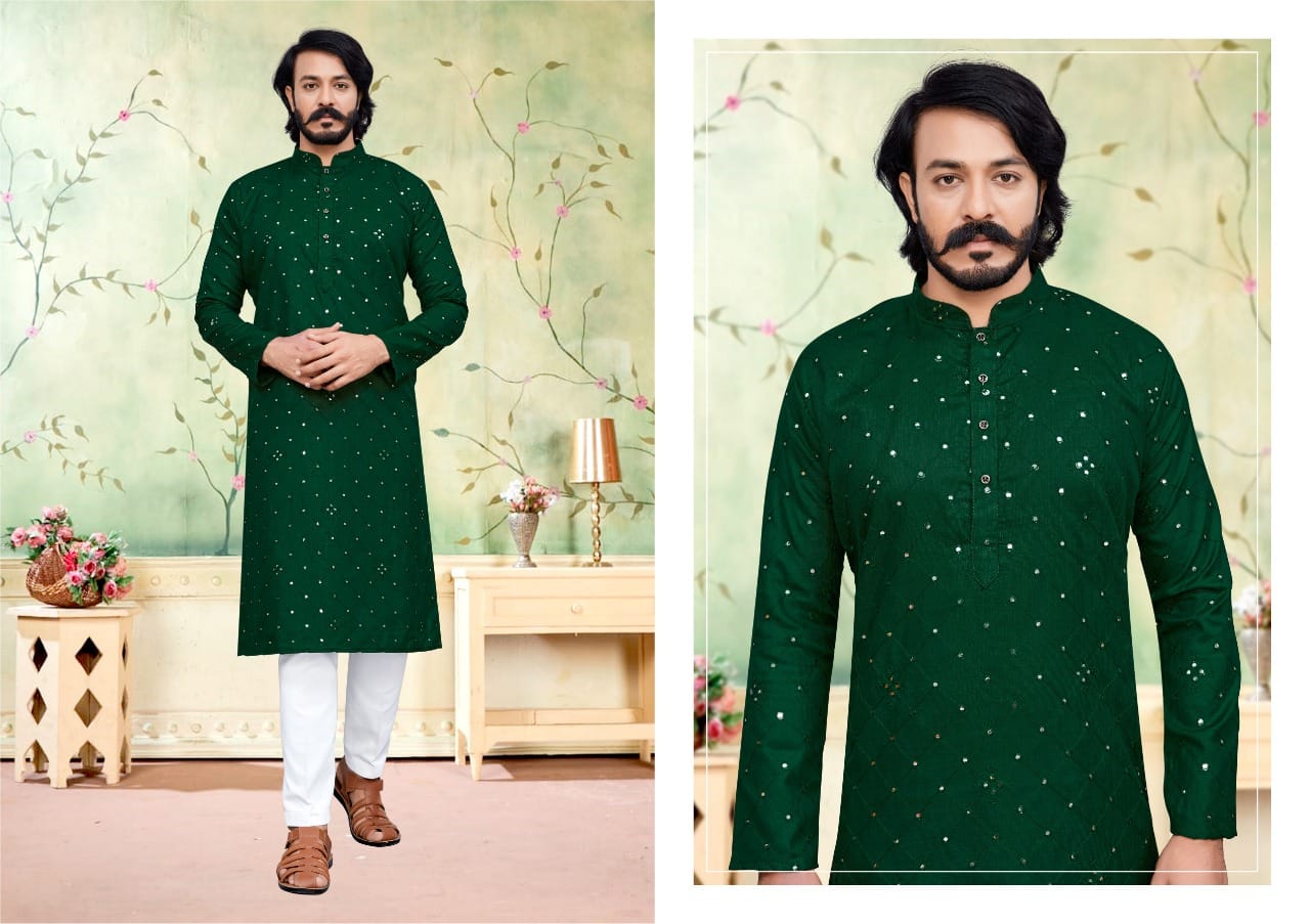 Green   Silk Mens Kurta Pajama Indian Wedding Party Wear Embroidery Kurtas