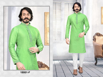 Green Silk Mens Kurta Pajama Indian Wedding Party Wear Embroidery Kurtas