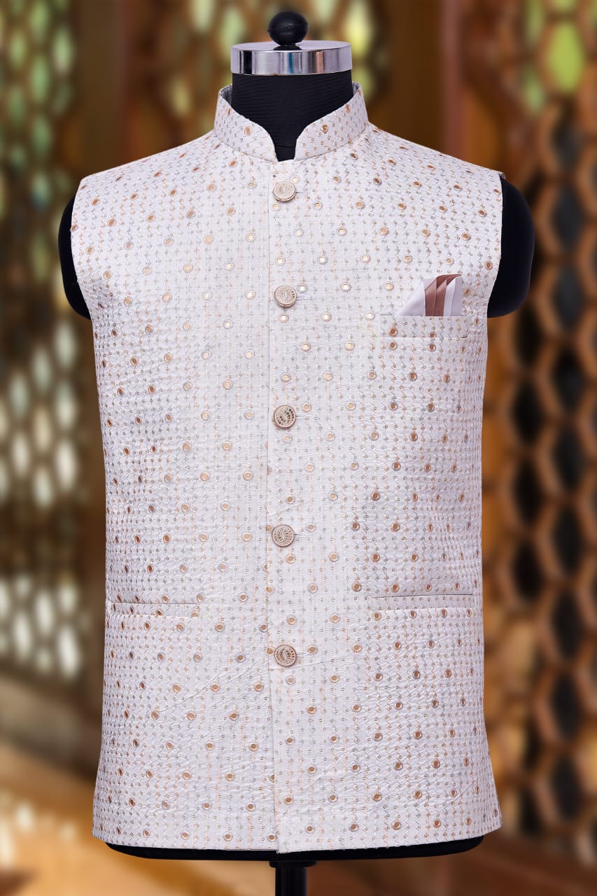 Coffee Silk Mens Kurta Pajama Indian Wedding Party Wear Embroidery Kurtas
