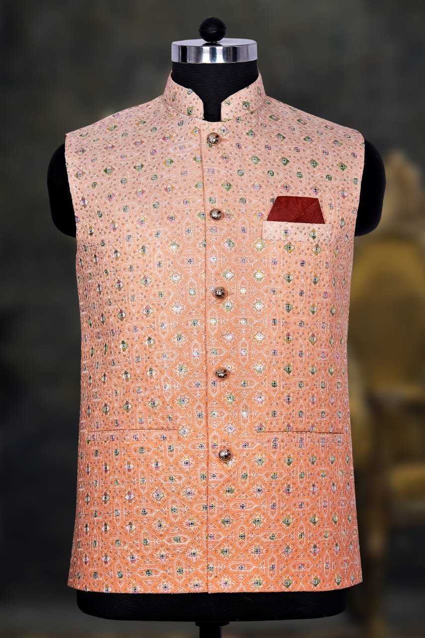 Orange Silk Mens Kurta Pajama Indian Wedding Party Wear Embroidery Kurtas