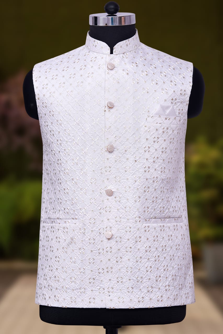 Off WHite Silk Mens Kurta Pajama Indian Wedding Party Wear Embroidery Kurtas
