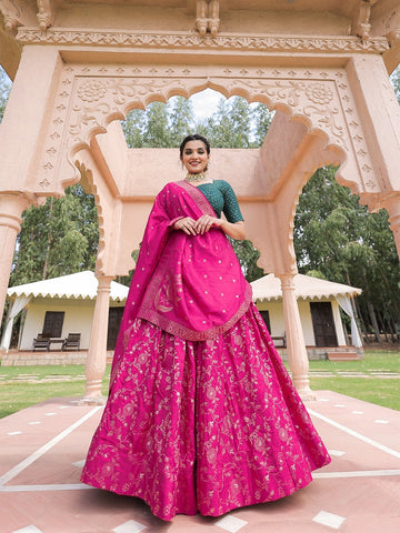 Pink Weaving work with dyeing  lehenga choli with Jacquard dupatta