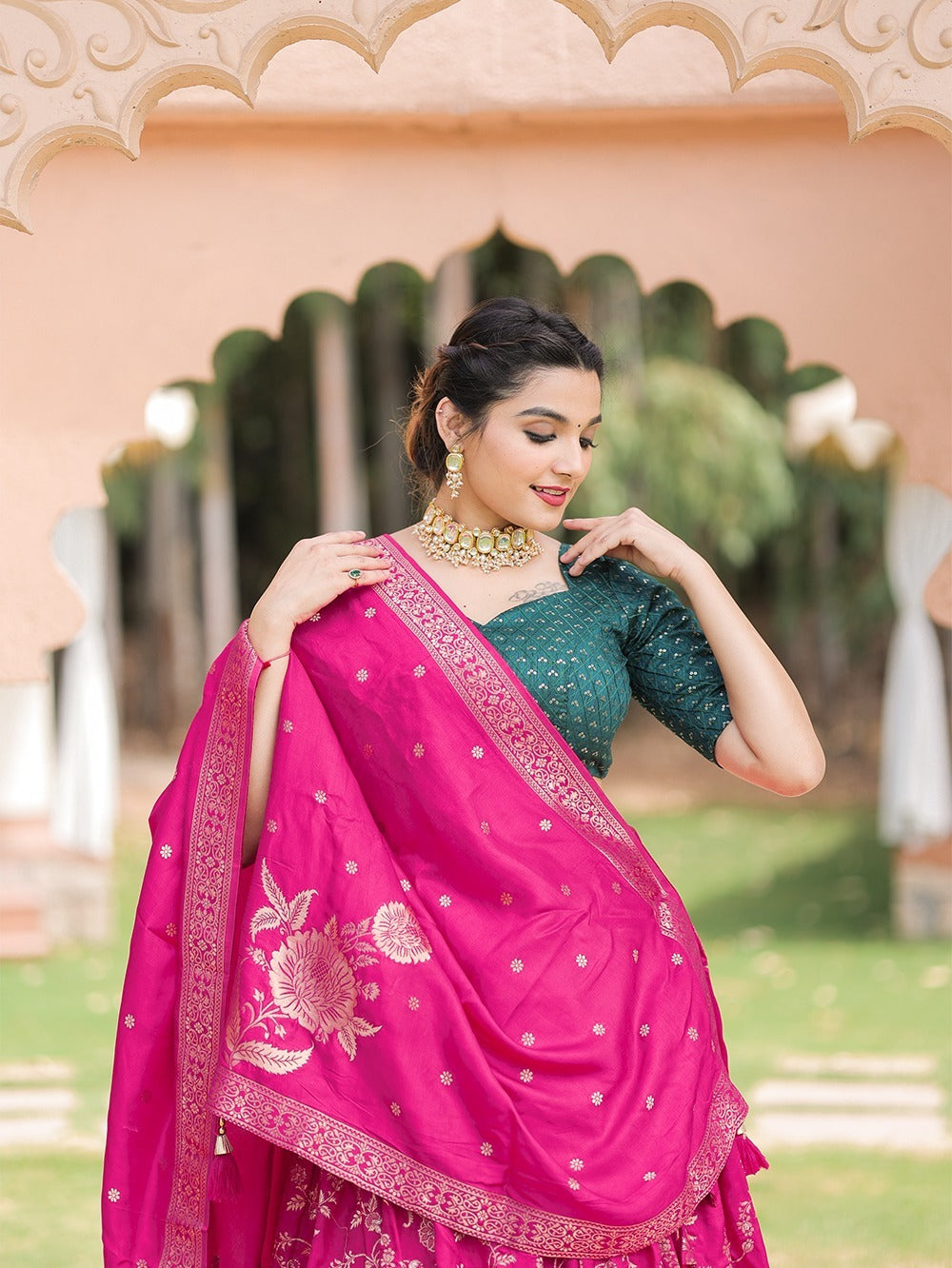 Pink Weaving work with dyeing  lehenga choli with Jacquard dupatta