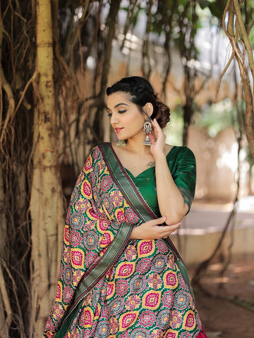 Green and Pink  Printed with foil work   lehenga choli with Dola Silk dupatta