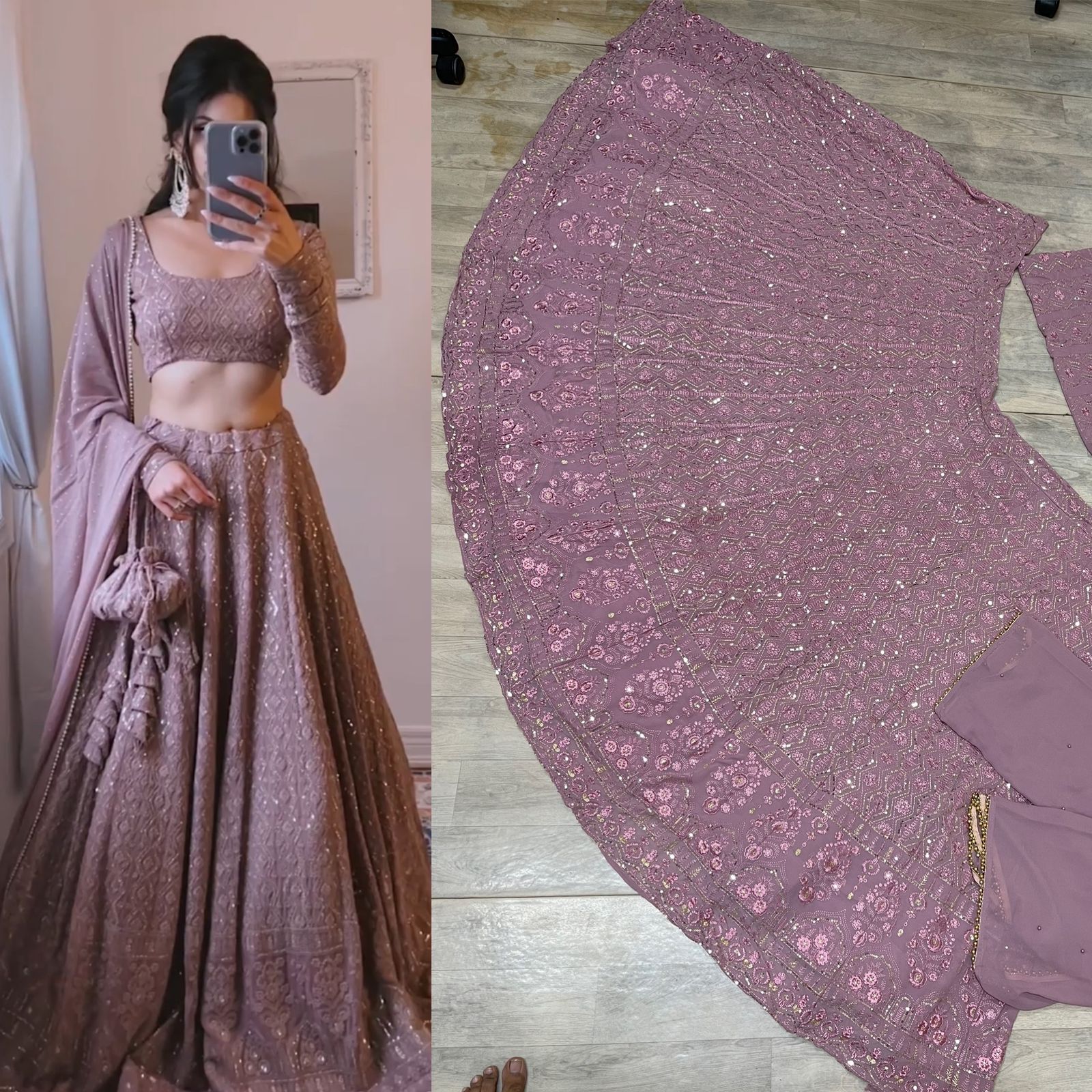 Coffee Heavy Lukhnowi Thread Work lehenga choli with Georgette  dupatta