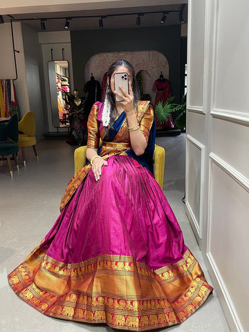Pink Zari Weaving Wok lehenga choli with Narayan Pet  dupatta