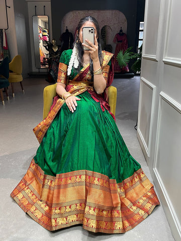 Green Zari Weaving Wok lehenga choli with Narayan Pet  dupatta