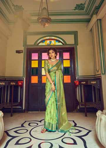 Green Soft Tusser Weaving  saree for women