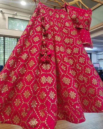 Red  Embroidery with 9mm Sequnce   Work lehenga choli with Soft net dupatta