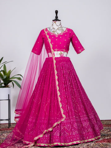 Pink  Sequins and Thread Embroidery Work  lehenga choli with Net dupatta