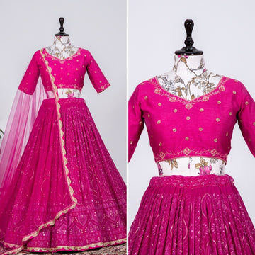 Pink  Sequins and Thread Embroidery Work  lehenga choli with Net dupatta