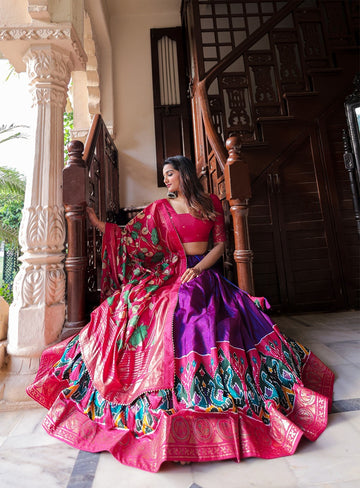 Pink and Purple   Printed with foil work  lehenga choli with Dola Silk dupatta