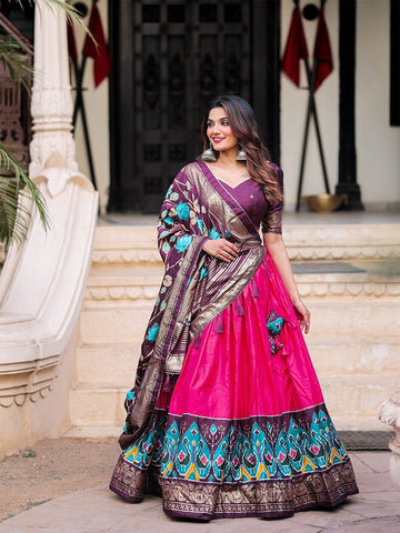 Pink Printed with foil work   lehenga choli with Dola Silk dupatta