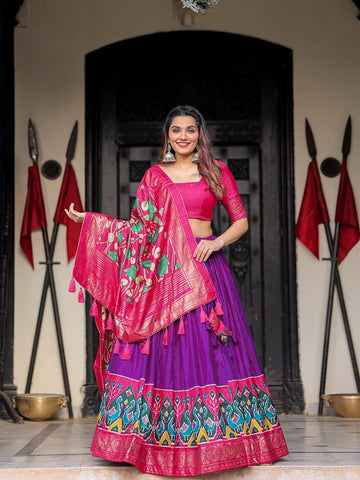 Pink and Purple   Printed with foil work  lehenga choli with Dola Silk dupatta