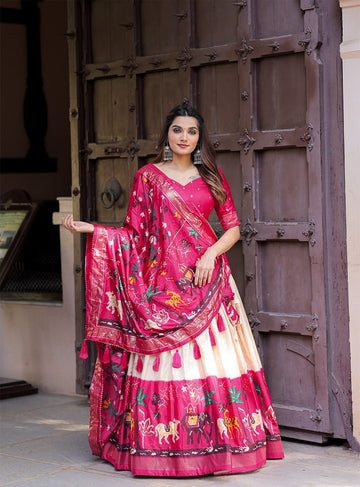 Pink  Printed with foil work   lehenga choli with Dola  silk  dupatta