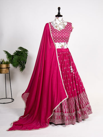 Pink  Embroidery Sequins Work lehenga choli with Neem Silk dupatta