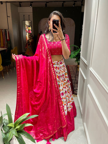 Pink  Patola Print with foil work   lehenga choli with  Dola Silk dupatta