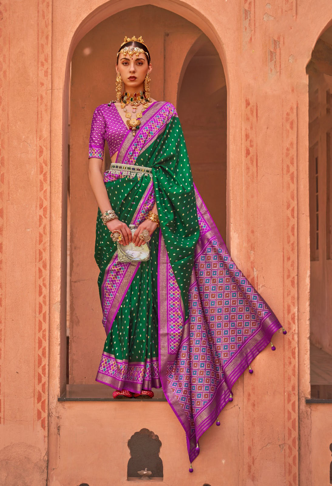 Purple and Green  Mercerized Sigma Silk  saree for women