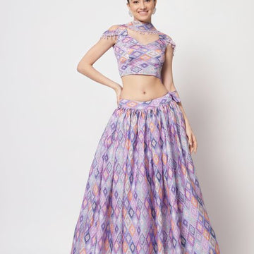 Purple  Print with Sequince Embroidered Work  lehenga choli with Georgette  dupatta