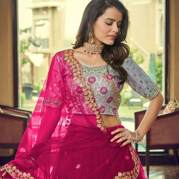 Pink Thread & Sequins Embroidery Work lehenga choli with Faux Georgette dupatta