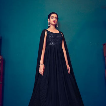 Blue  Georgette With  Thread And Sequince Embroidered Work Anarkali Flared Long Gown