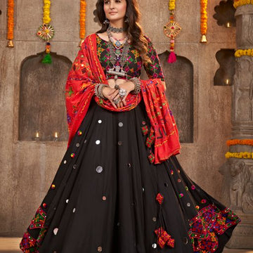 Black   Thread Embroided with all over work lehenga choli with Cotton dupatta