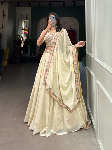 Off-white lehenga choli with dupatta ready to wear lehenga choli for girls or women's
