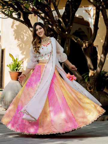 multi color lehenga choli for women or girls Digital Print with Pearl, Resham and Zari Embroidery Work And Real Mirror Work Blouse