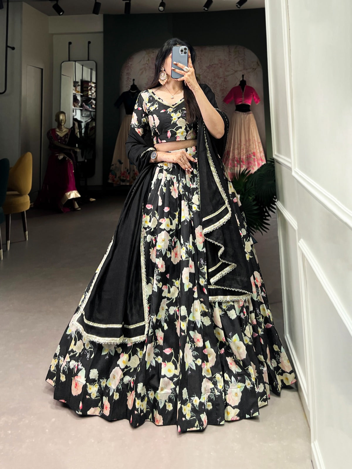 Black floral print lehenga choli for women indian wedding wear lehenga Black floral print lehenga choli for women indian wedding wear lehenga