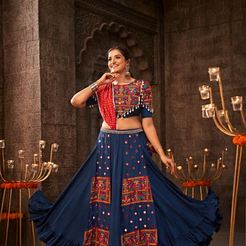 Blue Printed Work  lehenga choli with  Viscose Rayon dupatta