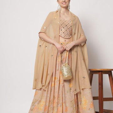 Beige Print with Sequince Embroidered Work lehenga choli with Georgette dupatta